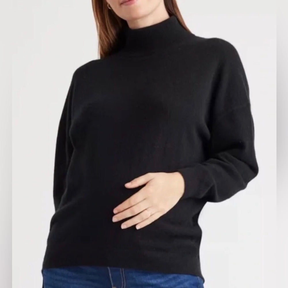 Quince Mongolian Cashmere Maternity Turtleneck Mock Neck Sweater Black Size M